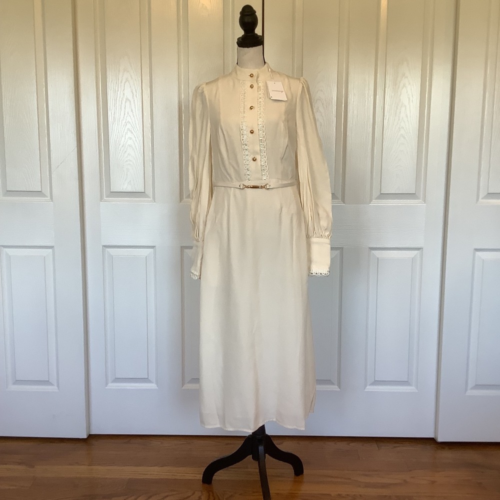 Zimmermann Cream Trim Utility Midi Dress Gold Button Belted NWT Size US 6 NWT